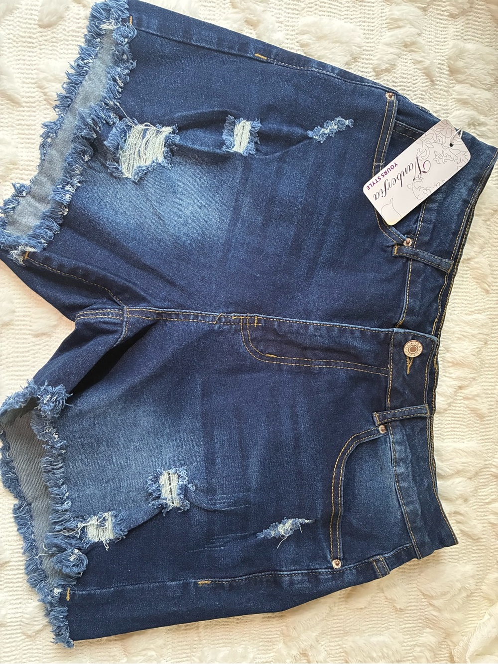 Ruby Rd. Dark Blue Distressed Denim Jean Shorts